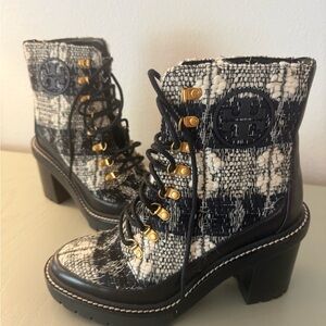Tory Burch Miller Wool Lug Sole Boot Combat Boot Chunky Block Heel Size 7.5